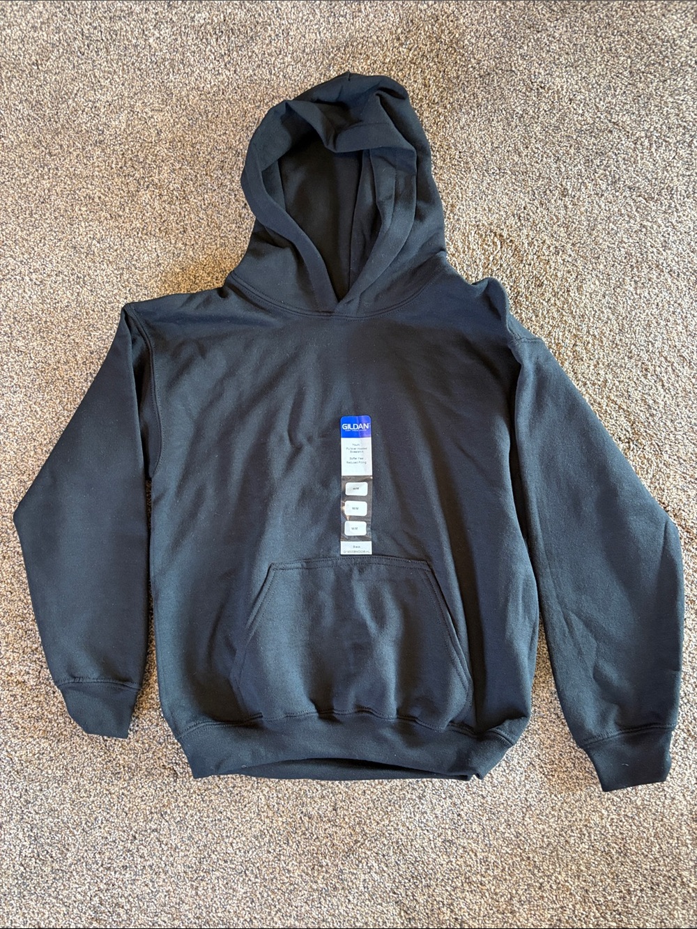 Boys Gildan Black Pullover Hoodie with Kangaroo Pocket Size M